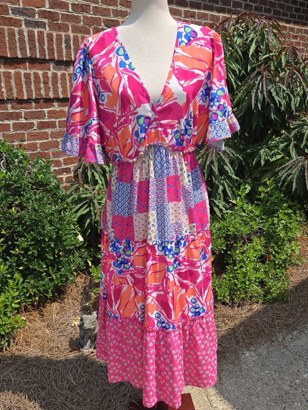Umgee Boho Floral Patchwork Midi Dress